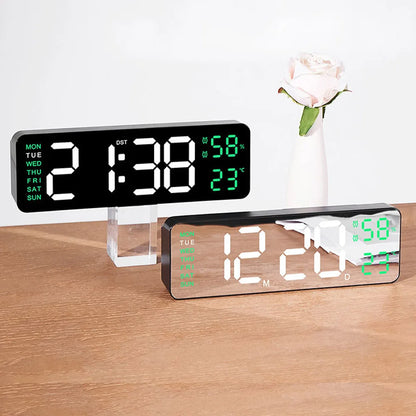 Large LED Digital Wall Clock – With Temperature, Humidity & Week Display